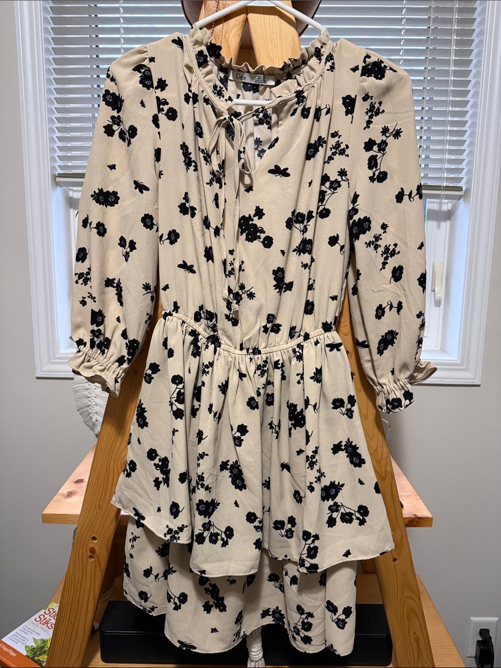Dex Cream Dress with Black Floral Print